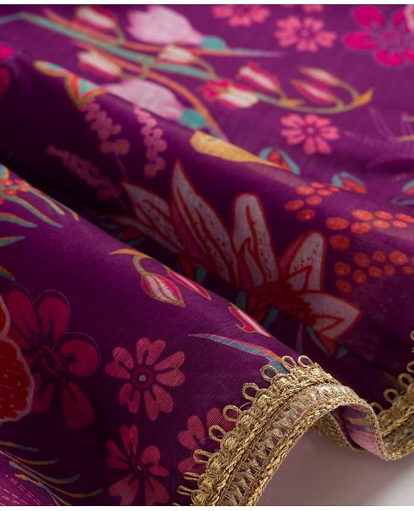 Babyhug Woven Half Sleeves Digital Printed With Embroidered Choli Lehenga & Dupatta Set - Purple