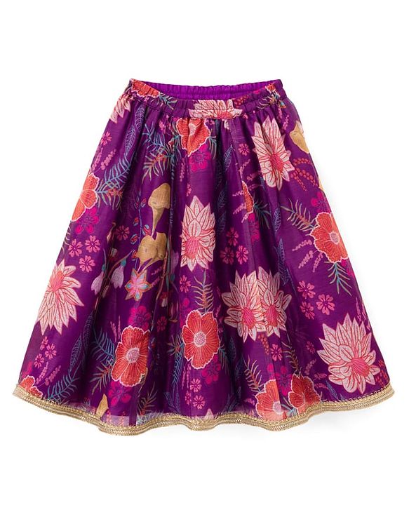 Babyhug Woven Half Sleeves Digital Printed With Embroidered Choli Lehenga & Dupatta Set - Purple