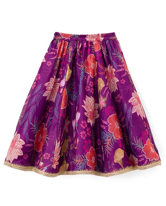 Babyhug Woven Half Sleeves Digital Printed With Embroidered Choli Lehenga & Dupatta Set - Purple