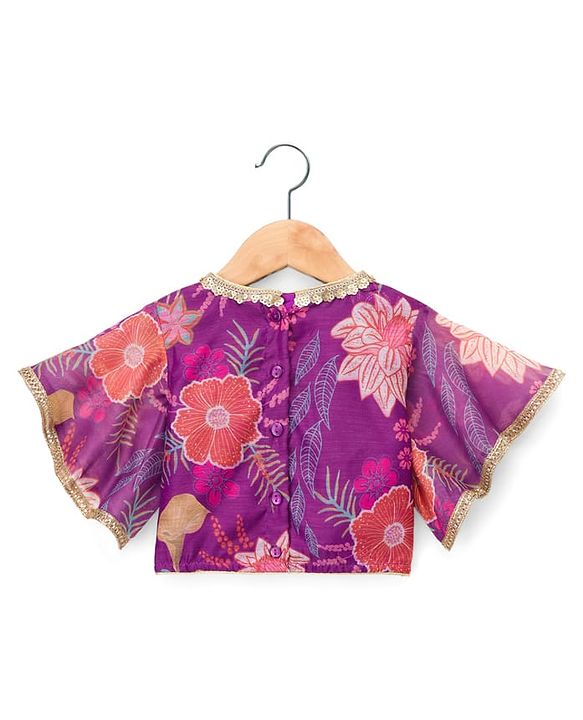 Babyhug Woven Half Sleeves Digital Printed With Embroidered Choli Lehenga & Dupatta Set - Purple