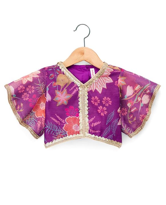 Babyhug Woven Half Sleeves Digital Printed With Embroidered Choli Lehenga & Dupatta Set - Purple