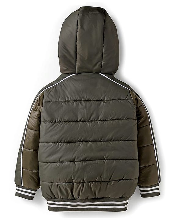 Pine Kids Woven Full Sleeves Hooded Solid Padded Jacket - Olive Green