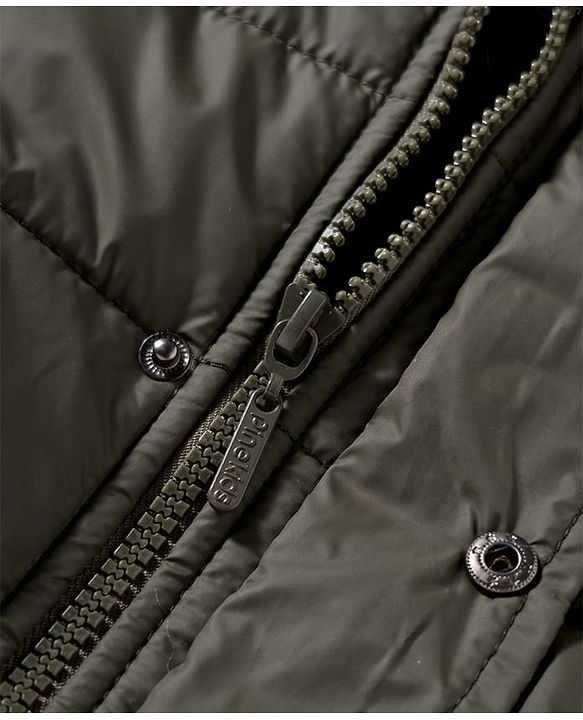 Pine Kids Woven Full Sleeves Hooded Solid Padded Jacket - Olive Green