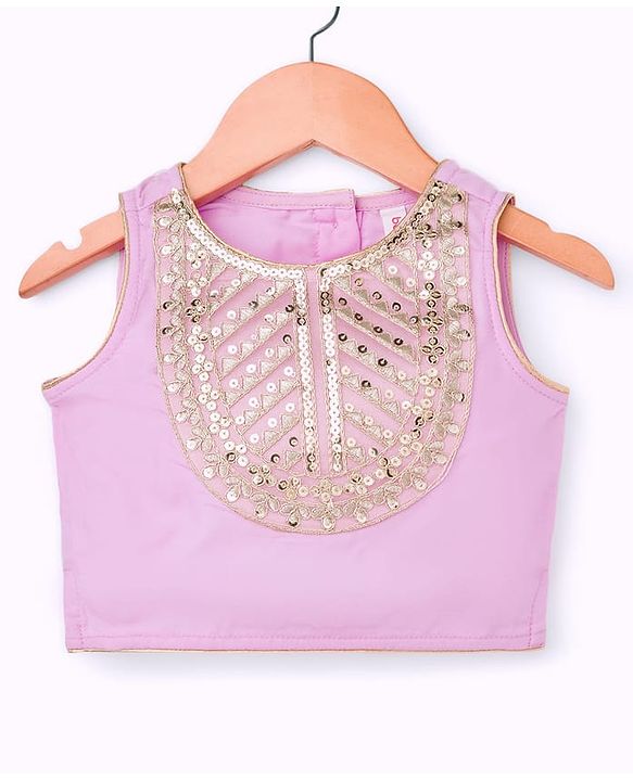 Babyhug Woven Sleeveless Choli Lehenga & Dupatta Set With Sequin Detailing - Lavender