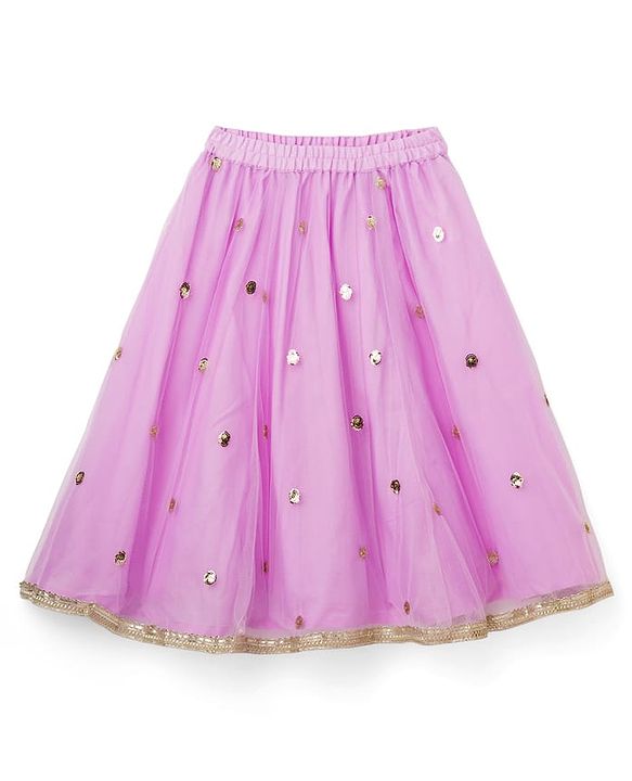 Babyhug Woven Sleeveless Choli Lehenga & Dupatta Set With Sequin Detailing - Lavender
