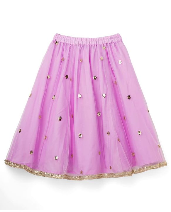 Babyhug Woven Sleeveless Choli Lehenga & Dupatta Set With Sequin Detailing - Lavender