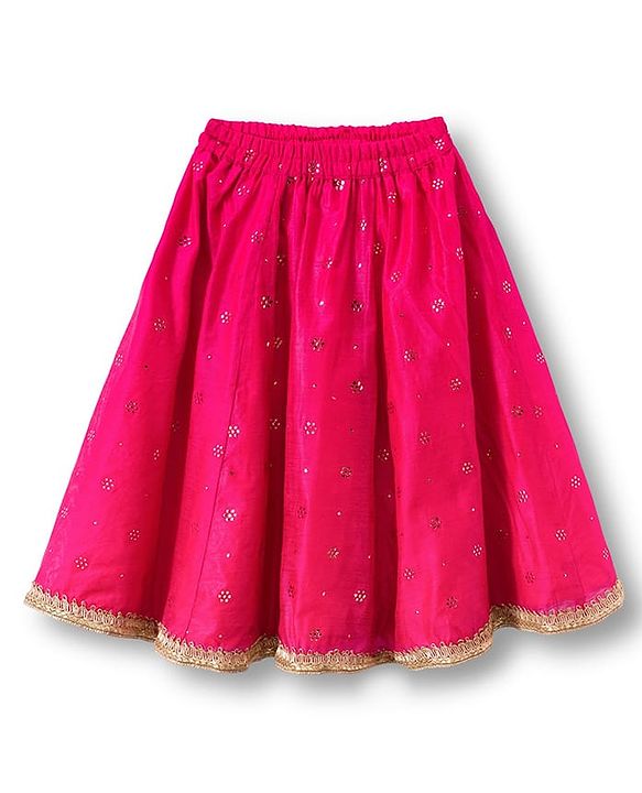 Babyhug Woven Sleeveless Choli Lehenga & Dupatta Set With Foil Print - Fuschia