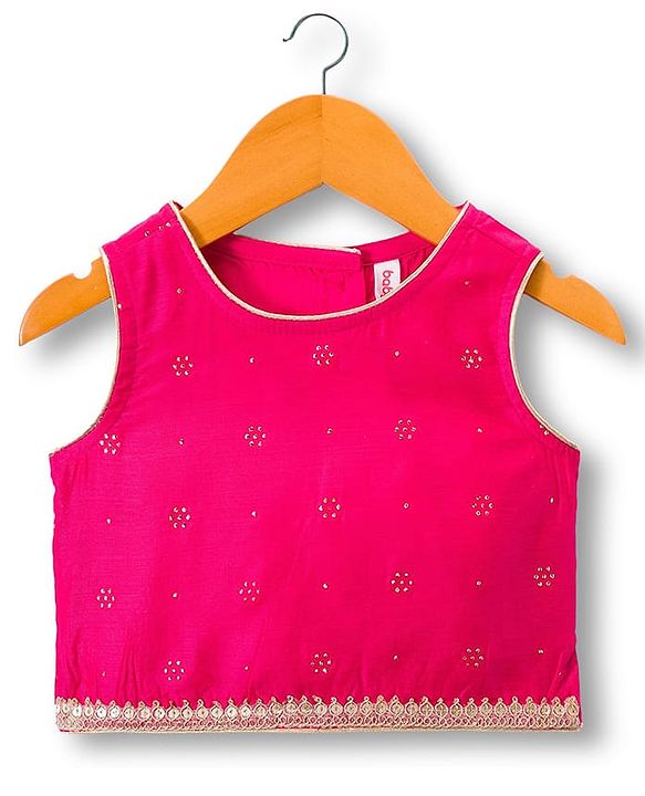 Babyhug Woven Sleeveless Choli Lehenga & Dupatta Set With Foil Print - Fuschia