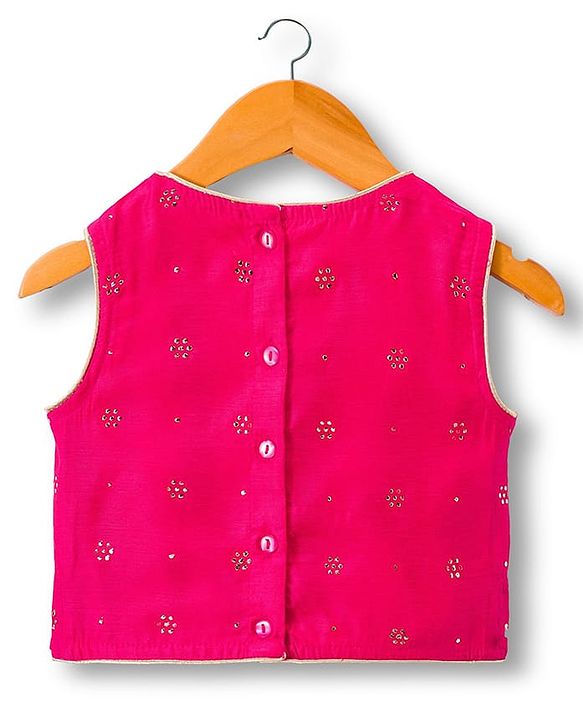 Babyhug Woven Sleeveless Choli Lehenga & Dupatta Set With Foil Print - Fuschia