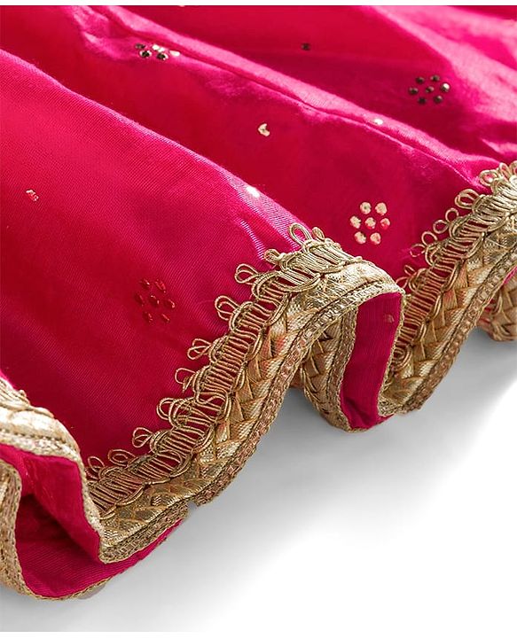 Babyhug Woven Sleeveless Choli Lehenga & Dupatta Set With Foil Print - Fuschia