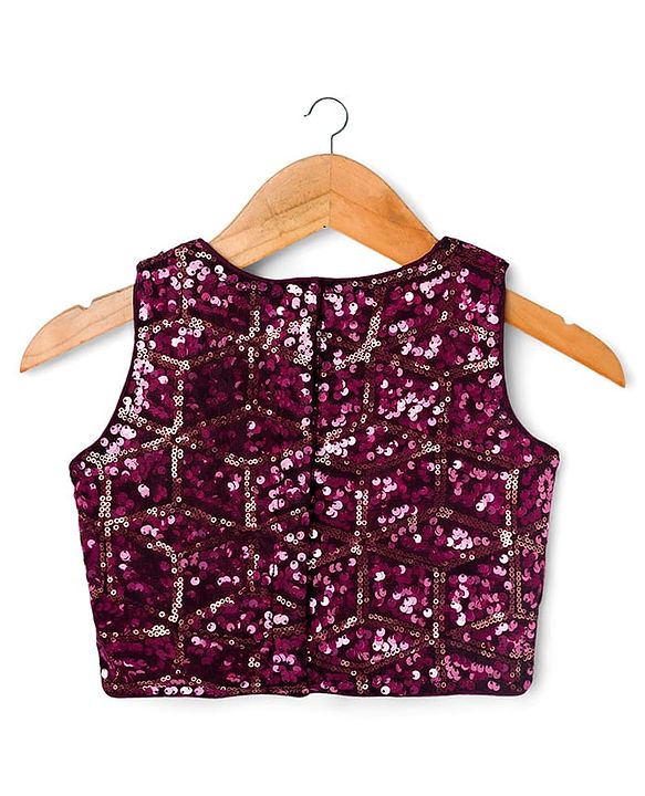 Babyhug Woven Sleeveless Embroidered Blouse With Glass Nylon Solid Saree - Wine