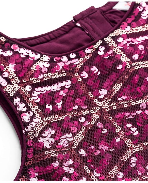 Babyhug Woven Sleeveless Embroidered Blouse With Glass Nylon Solid Saree - Wine