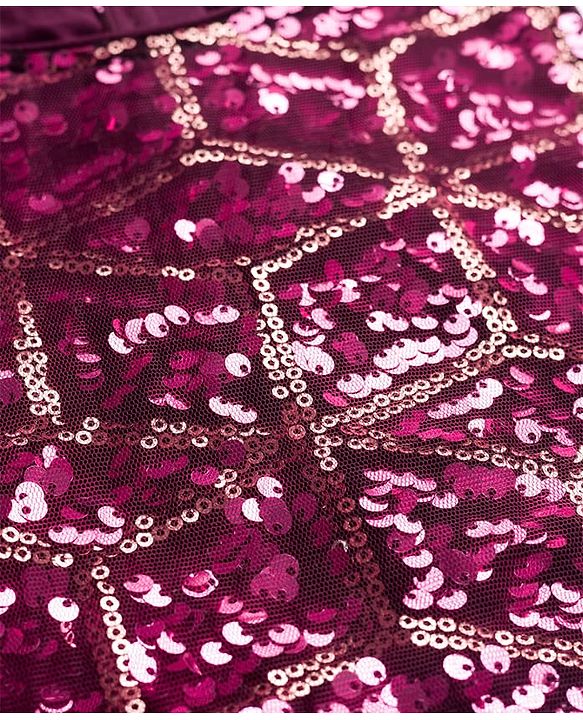 Babyhug Woven Sleeveless Embroidered Blouse With Glass Nylon Solid Saree - Wine