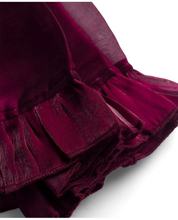 Babyhug Woven Sleeveless Embroidered Blouse With Glass Nylon Solid Saree - Wine