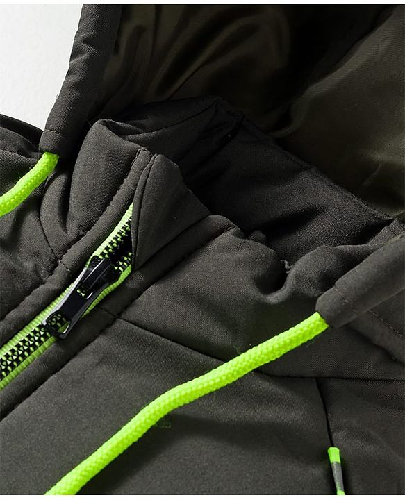 Pine Kids Woven Full Sleeves Hooded Solid Padded Jacket - Olive Green