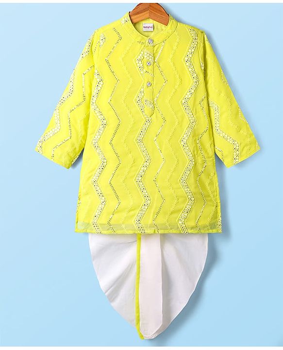 Babyhug Woven Full Sleeves Mirror Work & Embroidery Kurta & Dhoti Set - Yellow
