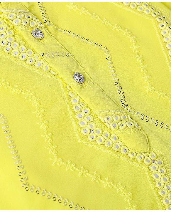 Babyhug Woven Full Sleeves Mirror Work & Embroidery Kurta & Dhoti Set - Yellow
