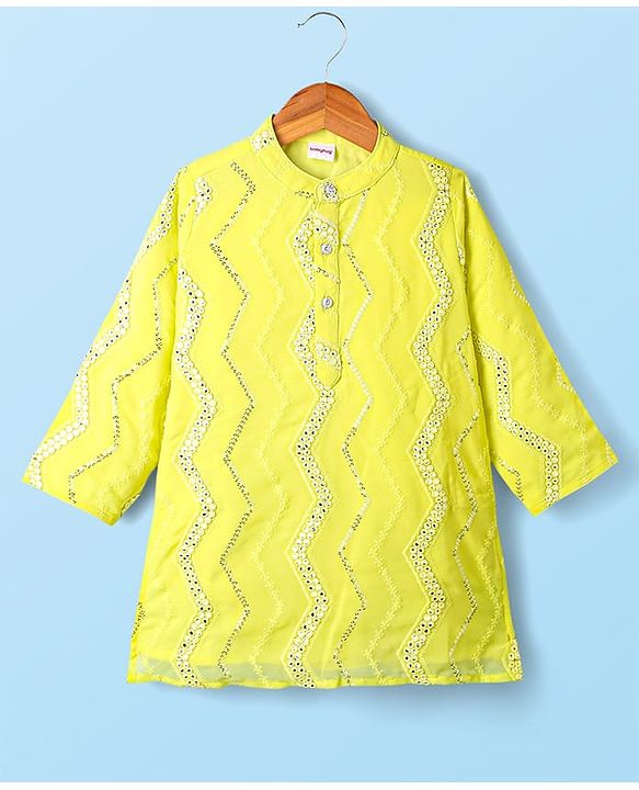 Babyhug Woven Full Sleeves Mirror Work & Embroidery Kurta & Dhoti Set - Yellow