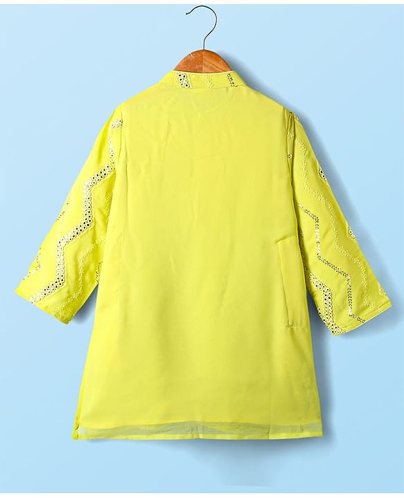 Babyhug Woven Full Sleeves Mirror Work & Embroidery Kurta & Dhoti Set - Yellow