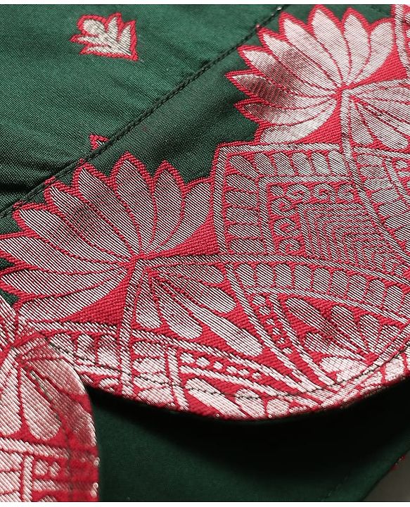 Babyhug Woven Three Forth Sleeve Floral Embroidered Brocade Long Top With Pant Set - Dark Green