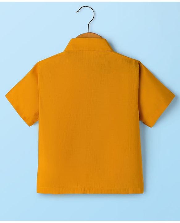 Babyhug Rayon Half Sleeves Solid Color Mundu Set - Yellow