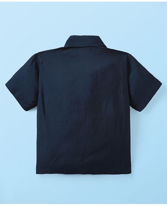 Babyhug Woven Half Sleeves Solid Shirt & Mundu Set - Navy Blue & White