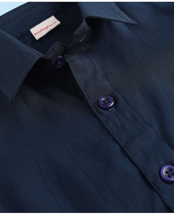 Babyhug Woven Half Sleeves Solid Shirt & Mundu Set - Navy Blue & White