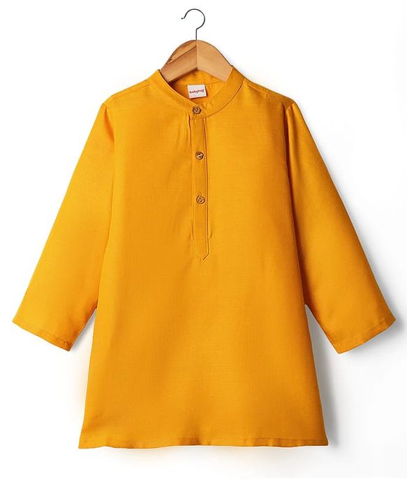 Babyhug Woven Full Sleeves Kurta Pyjama Set With Brocade Jacket - Mustard