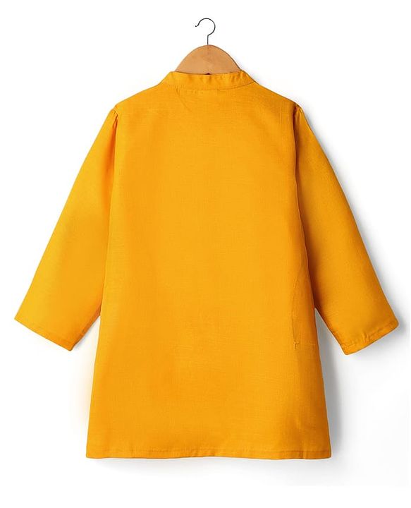 Babyhug Woven Full Sleeves Kurta Pyjama Set With Brocade Jacket - Mustard