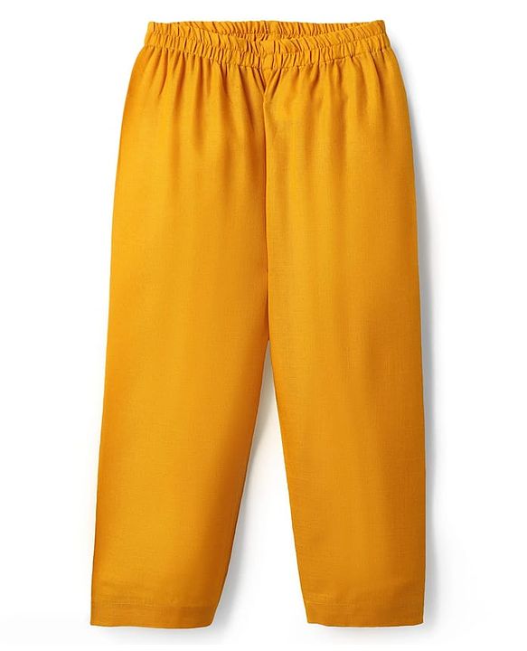 Babyhug Woven Full Sleeves Kurta Pyjama Set With Brocade Jacket - Mustard