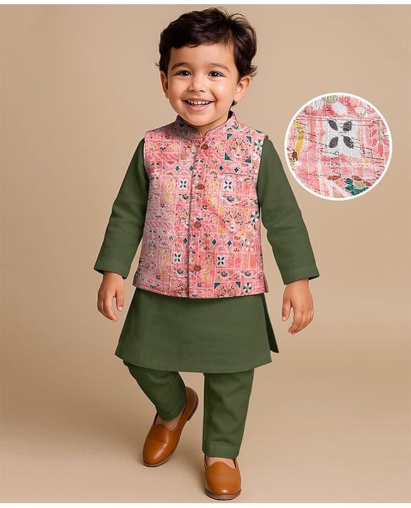 Babyhug Cambric Full Sleeves Kurta Dhoti Set With Embroidery Floral Print - Purple