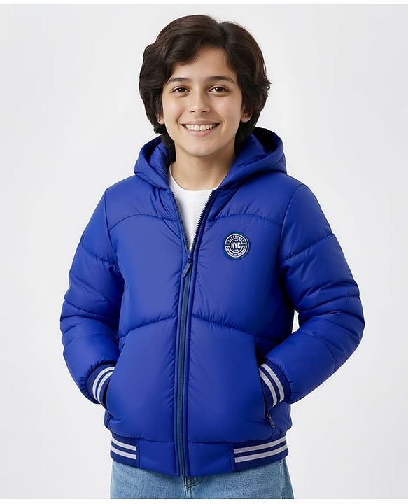 Pine Kids Woven Full Sleeves Hoodie With Lining & Pockets - Blue