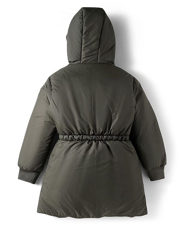 Pine Kids Woven Full Sleeves Solid Hooded Padded Jacket - Olive Green