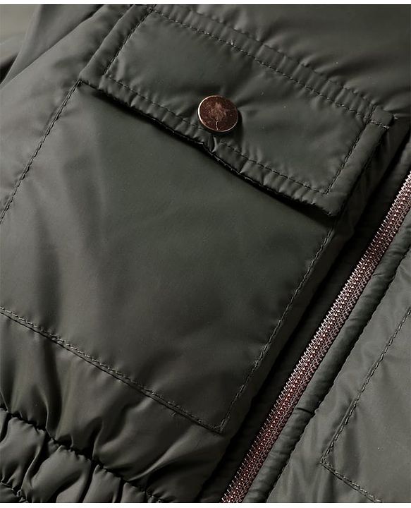 Pine Kids Woven Full Sleeves Solid Hooded Padded Jacket - Olive Green