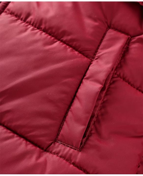 Pine Kids Woven Full Sleeves Solid Coloured Padded Hooded Jacket With Belt - Maroon