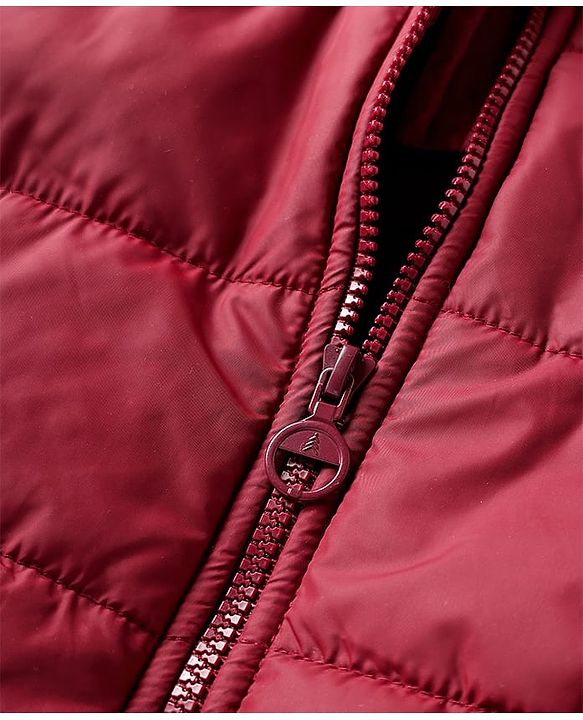 Pine Kids Woven Full Sleeves Solid Coloured Padded Hooded Jacket With Belt - Maroon