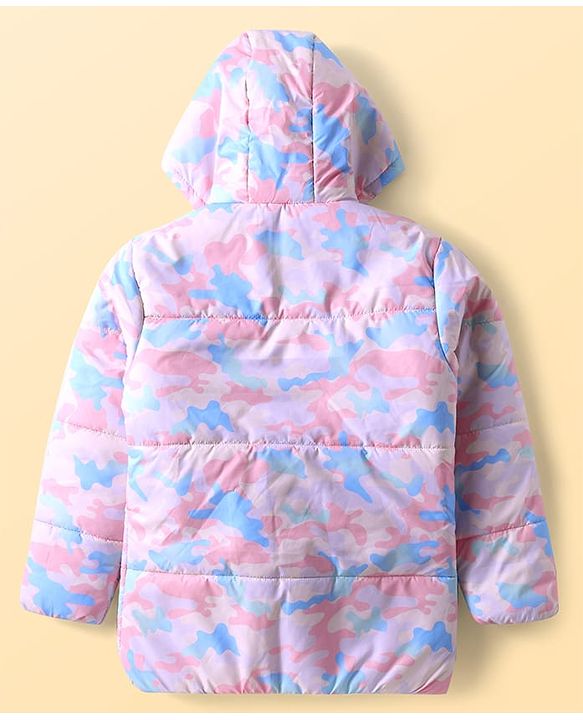 Pine Kids Woven Full Sleeves Hooded Padded Jacket with Camouflage Print & Pocket - Pink