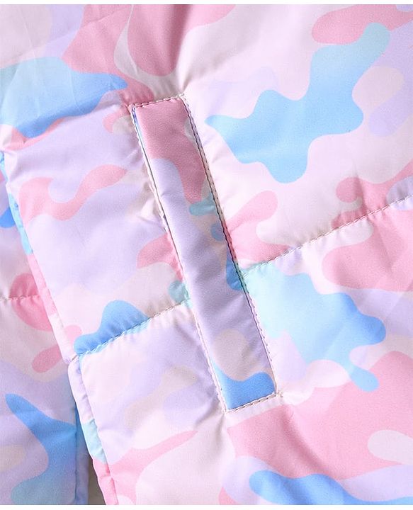Pine Kids Woven Full Sleeves Hooded Padded Jacket with Camouflage Print & Pocket - Pink
