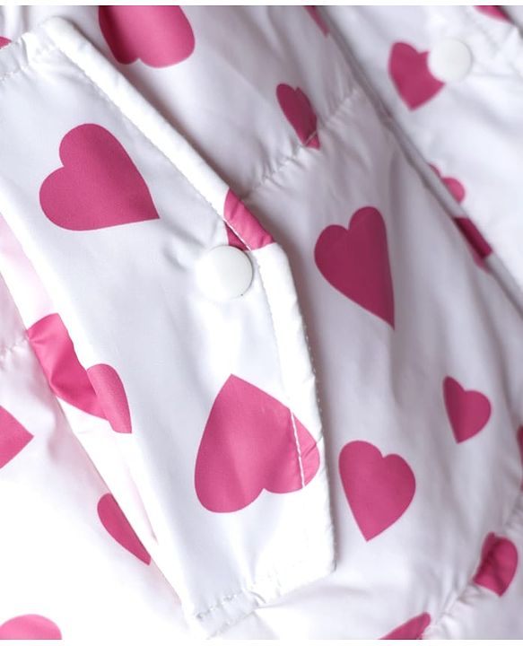 Pine Kids Woven Full Sleeves Hooded Padded Jacket With Heart Print - Pink