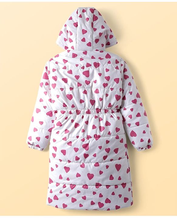 Pine Kids Woven Full Sleeves Hooded Padded Jacket With Heart Print - Pink