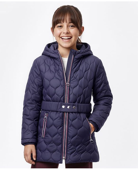 Pine Kids Woven Full Sleeves Solid Color Hooded Quilted Jacket - Navy Blue