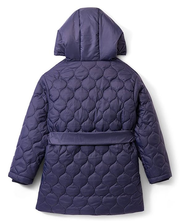 Pine Kids Woven Full Sleeves Solid Color Hooded Quilted Jacket - Navy Blue