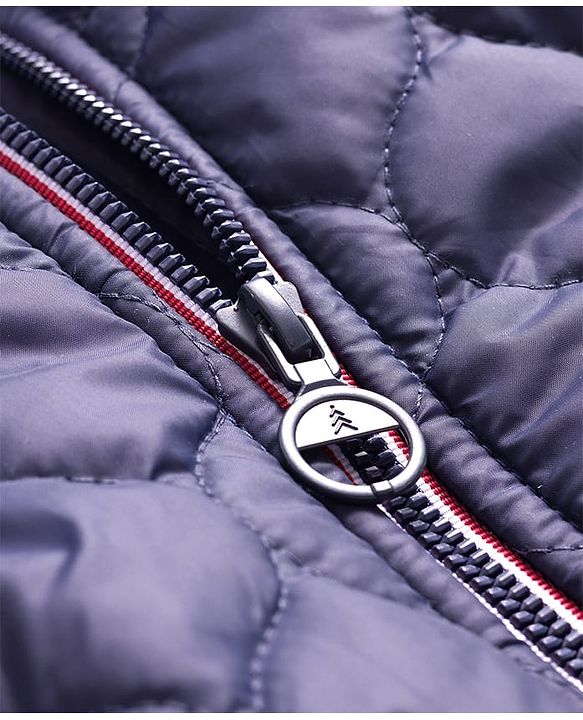 Pine Kids Woven Full Sleeves Solid Color Hooded Quilted Jacket - Navy Blue