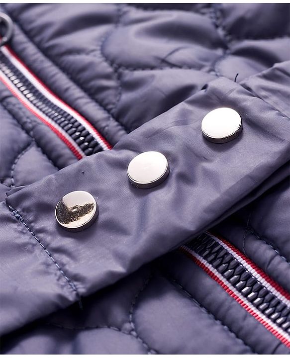 Pine Kids Woven Full Sleeves Solid Color Hooded Quilted Jacket - Navy Blue