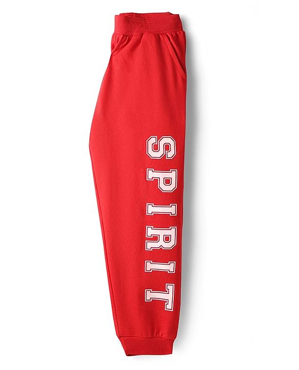 Pine Kids Cotton Knit Full Length Lounge Pant With Text Print - Red