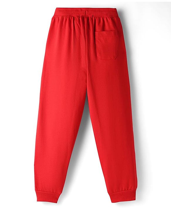 Pine Kids Cotton Knit Full Length Lounge Pant With Text Print - Red