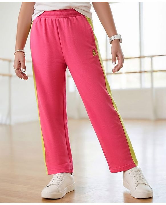 Pine Kids Cotton Knit Full Length Track Pant with Logo Print - Dark Pink