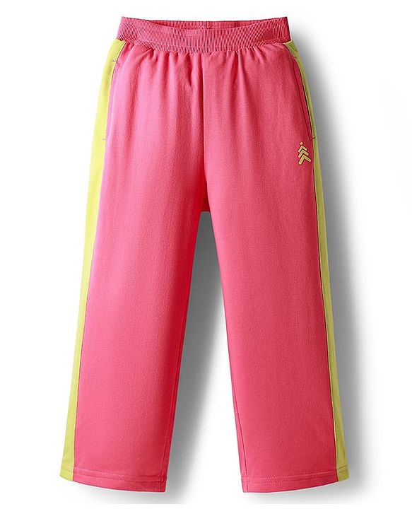 Pine Kids Cotton Knit Full Length Track Pant with Logo Print - Dark Pink