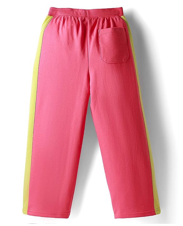 Pine Kids Cotton Knit Full Length Track Pant with Logo Print - Dark Pink