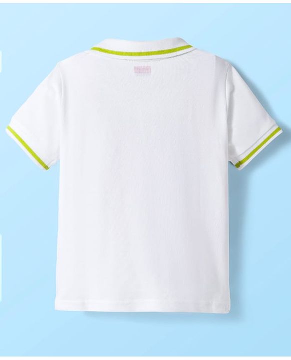 Babyhug Single Jersey  Knit Half Sleeves Polo T-Shirt and Shorts Set With Teddy Print - White & Neon Green
